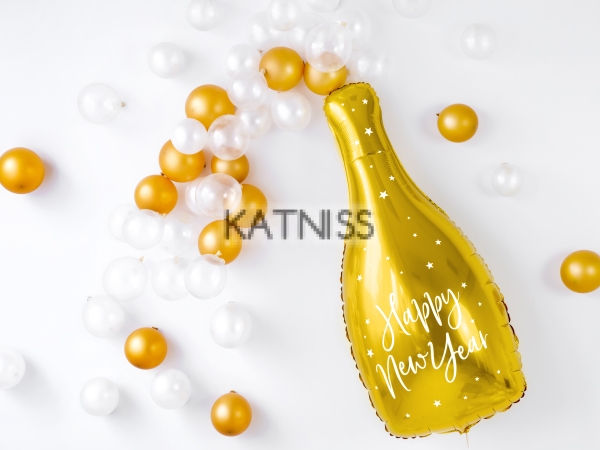 Фолиев балон под формата на бутилка шампанско "Happy New Year" - 32х82 см / Champagne Foil Balloon "Happy New Year" - 32х82 cm