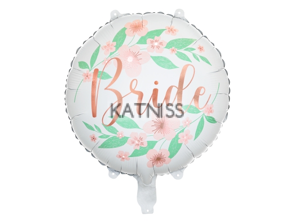 Фолиев балон с цветя "Bride" 45 см - бял / Foil White Balloon With Flowers "Bride" - 45 cm