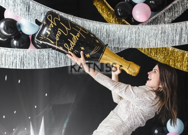 Фолиев балон под формата на бутилка шампанско "Happy New Year" - 39,5х93 / Champagne Foil Balloon "Happy New Year" - 39,5x93 cm