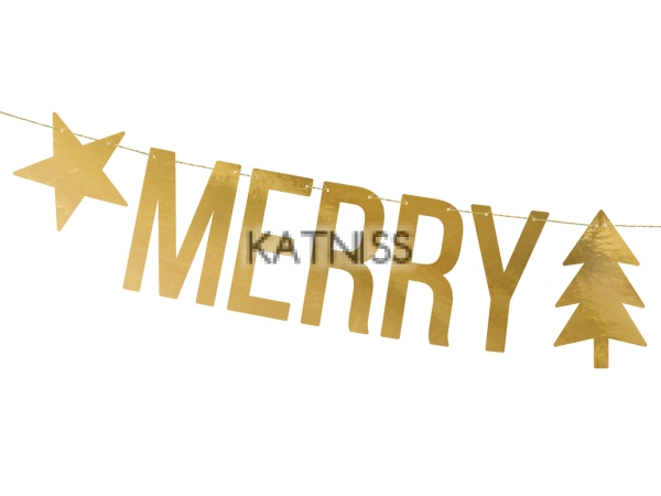 Банер "Merry Christmas" златист - 10.5х150 см / Gold Banner "Merry Christmas" - 10.5x150 cm