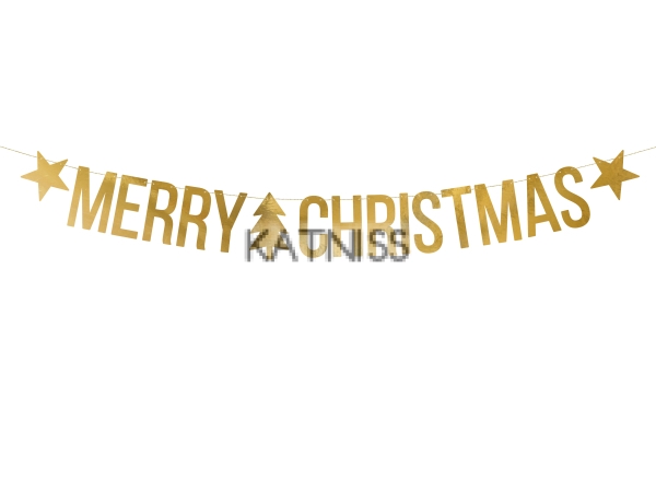 Банер "Merry Christmas" златист - 10.5х150 см / Gold Banner "Merry Christmas" - 10.5x150 cm