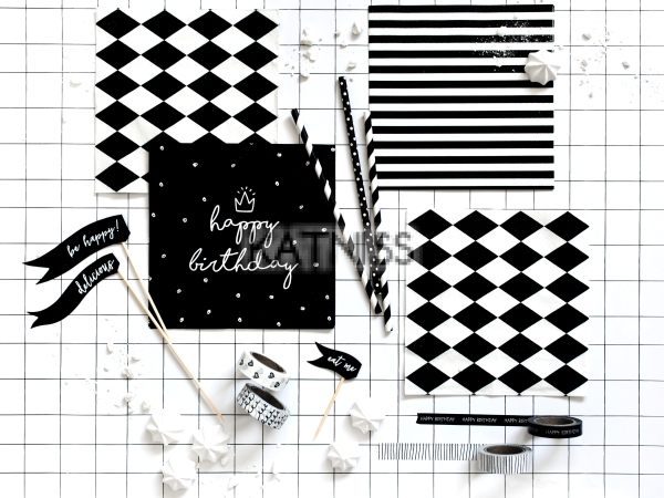 Черни салфетки "Happy Birthday" - 33x33 см  - 20 броя / Black Napkins "Happy Birthday" - 33x33 cm - 20 pieces