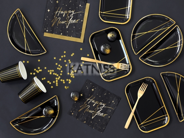 Салфетки "Happy New Year" - черни със златист надпис - 33х33 см - 20 броя / Black Napkins "Happy New Year" With Gold Laber - 33x33 cm - 20 pieces