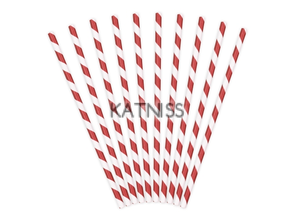 Хартиени сламки - червено и бяло - 19.5 см - 10 броя / Paper Straws - Red and White - 19.5 cm - 10 pieces