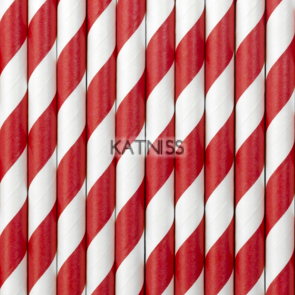 Хартиени сламки - червено и бяло - 19.5 см - 10 броя / Paper Straws - Red and White - 19.5 cm - 10 pieces