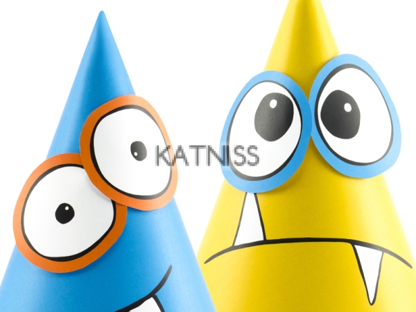 Парти шапки крафт с чудовища - 16 см - 6 броя / Craft Birthday Party Hats With Monsters - 16 cm - 6 pieces