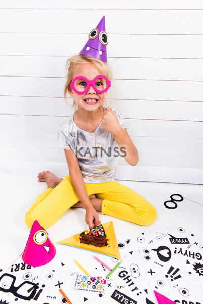 Парти шапки крафт с чудовища - 16 см - 6 броя / Craft Birthday Party Hats With Monsters - 16 cm - 6 pieces