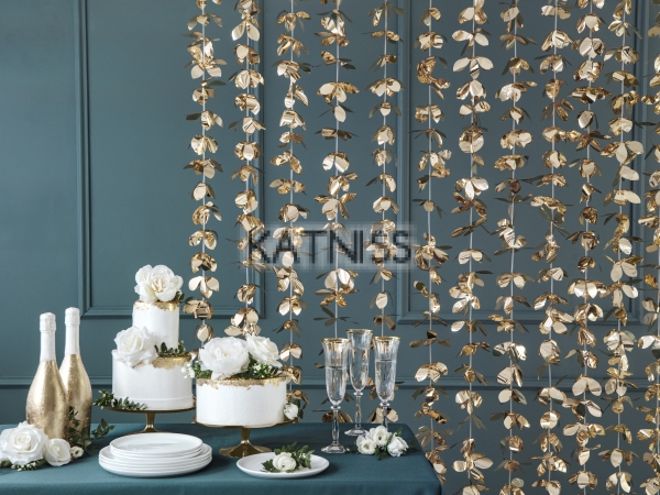 Парти завеса на цветя - златиста - 100х210 см / Gold Flower Party Foil Curtaint - 100x210 cm