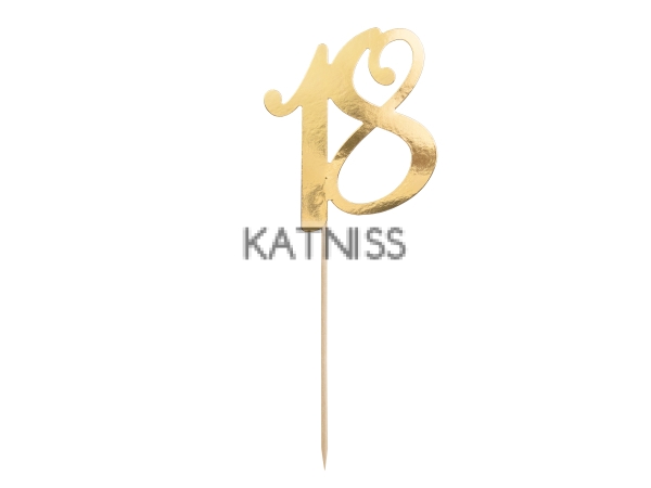 Топер за торта "18" - златист - 20.5 см / Gold Cake Topper "18" - 20.5 cm
