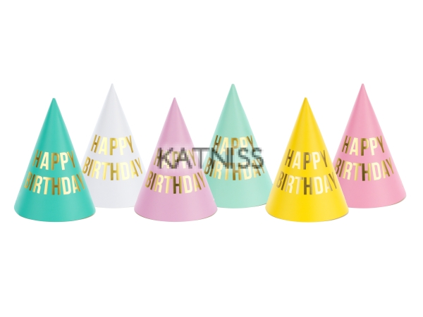 Парти шапки "Happy Birthday" - 16 см - 6 броя - Birthday Party Hats "Happy Birthday" - 16 cm - 6 pieces