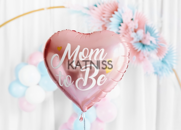 Фолиев балон под формата на сърце "Mom To Be" - розов - 35 см / Pink Heart Foil Balloon "Mom To Be" - 35 cm