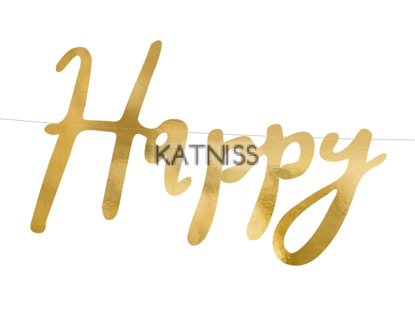 Банер "Happy Birthday" - златист - 16.5х62 см / Gold Banner "Happy Birthday" - 16.5x62 cm