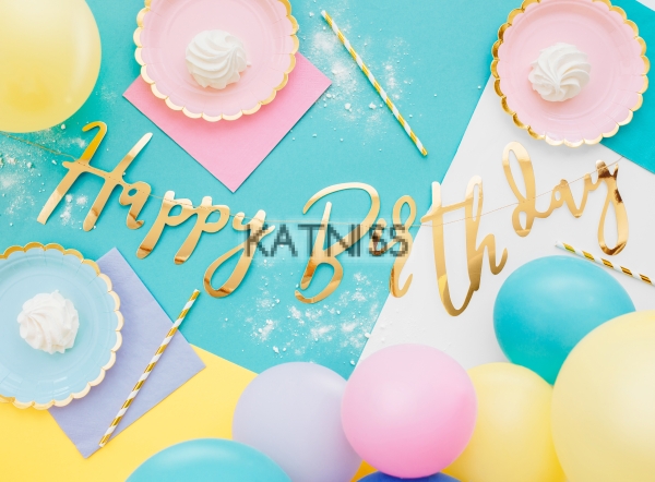 Банер "Happy Birthday" - златист - 16.5х62 см / Gold Banner "Happy Birthday" - 16.5x62 cm