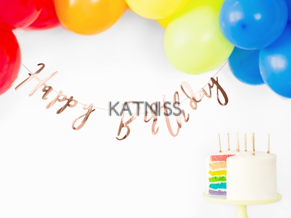 Банер "Happy Birthday" - розово-златист - 16.5х62 см / Rose Gold Banner "Happy Birthday" - 16.5x62 cm