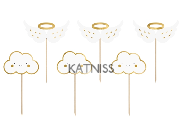 Топери за кексчета с облаци и крила - 12.5 см - 6 броя / Cupcakes Toppers With Clouds And Wings - 12.5 cm - 6 pieces