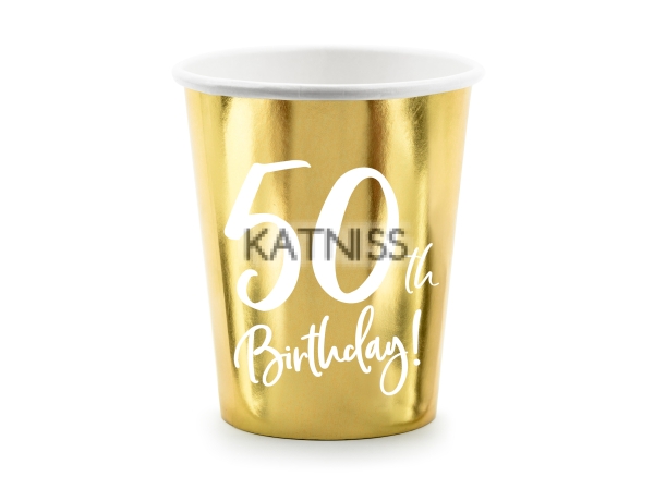 Картонени чаши за 50-ти рожден ден - златисти - 220 мл - 6 броя / Gold 50th Birthday Paper Cups - 220 ml - 6 pieces