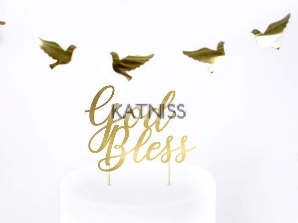 Топер за торта "God Bless" - златист - 27.5 см / Gold Cake Topper "God Bless" - 27.5 cm