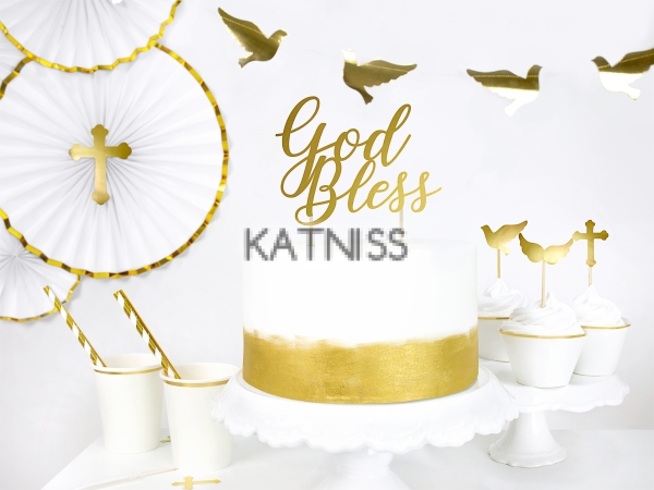 Топер за торта "God Bless" - златист - 27.5 см / Gold Cake Topper "God Bless" - 27.5 cm