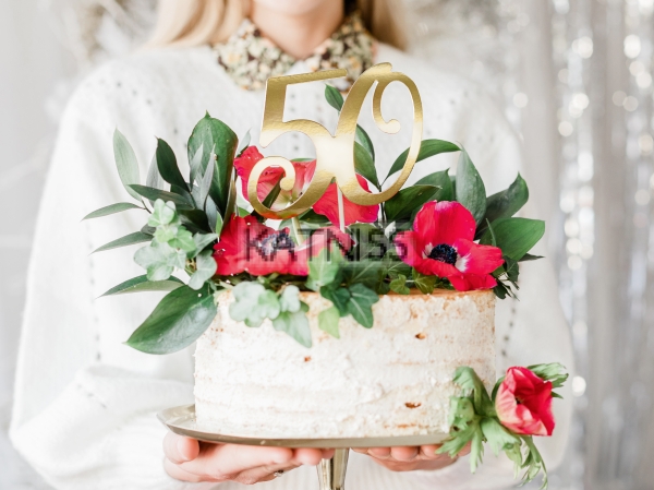 Топер за торта "50" - златист - 20.5 см / Gold Cake Topper "50" - 20.5 cm