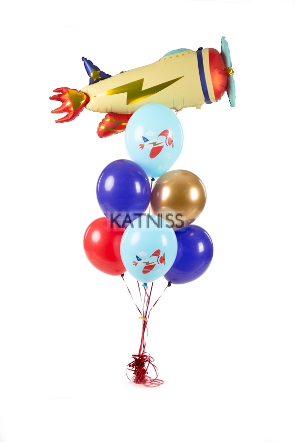 Син латексов балон със самолет - 30 см / Blue Balloon With Airplane - 30 cm