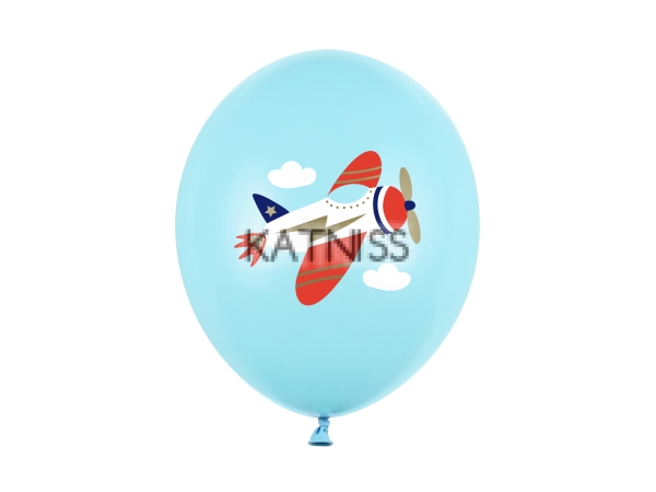 Син латексов балон със самолет - 30 см / Blue Balloon With Airplane - 30 cm