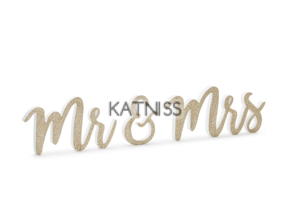 Дървен инициал "Mr & Mrs" - златист - 50x10 см / Wooden Words "Mr & Mrs" - Gold - 50x10 cm