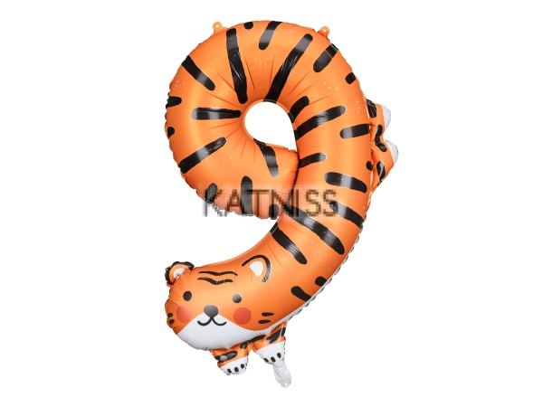 Фолиев балон "9" тигър - 64х87 см / Tiger Foil Balloon Number "9" - 64x87 cm