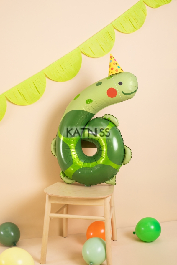 Фолиев балон "6" костенурка - 75х96 см / Turtle Foil Balloon Number "6" - 75x96 cm