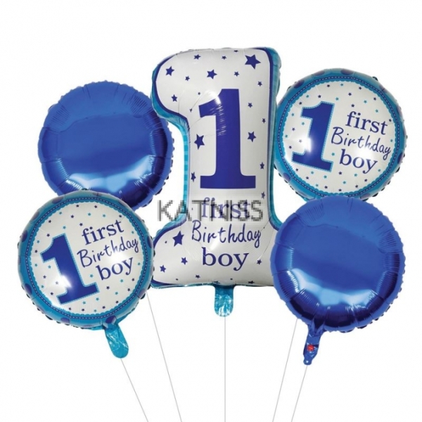 Комплект балони "First Birthday Boy" - 5 броя / Balloons "First Birthday Boy" - 5 pieces