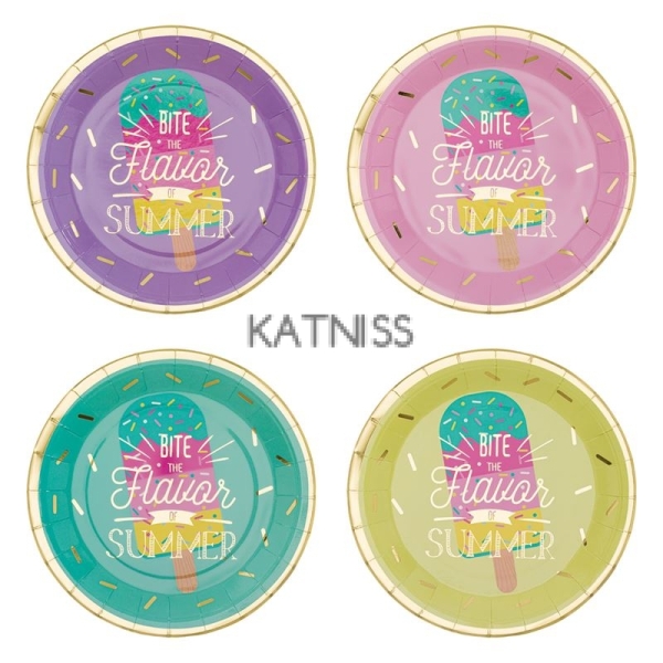 Картонени чинии със сладолед - 6 броя - 23 см / Ice Cream Paper Plate - 6 pieces - 23 cm