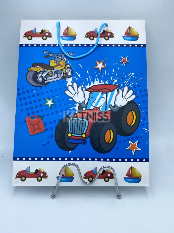 Синя подаръчна торбичка с трактор / Blue present bag with tractor