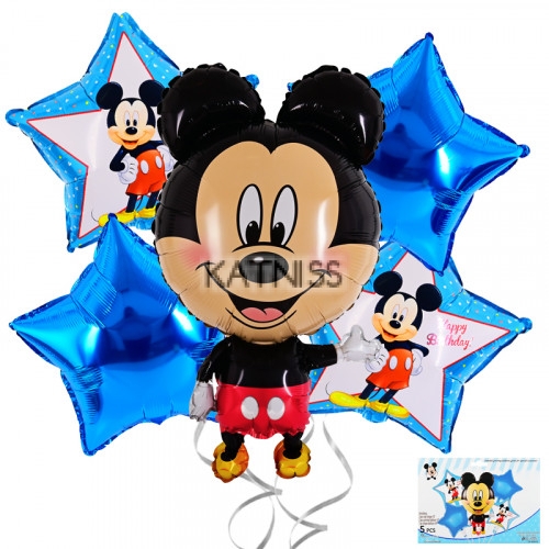 Комплект фолиеви балони с Мики Маус - 5 броя / Foil balloons with Mickey Mouse - 5 pieces