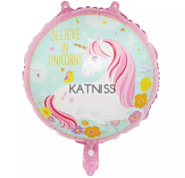 Кръгъл фолиев балон "Believe in unicorns" / Oval Foil Balloons "Believe in unicorns"