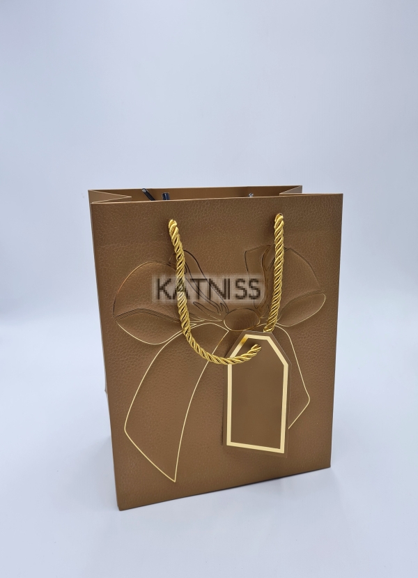 Златиста подаръчна торбичка с панделка - 23/18 см / Gold present bag with ribbon - 23/18 cm