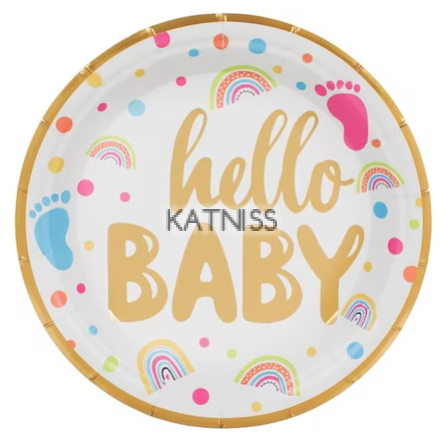 Картонени чинии "Hello Baby" - 6 броя - 18 см / Paper Plates "Hello Baby" - 6 pieces - 18 cm