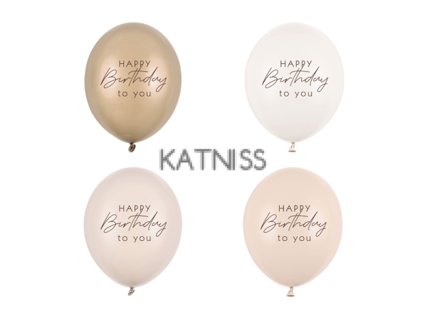  Балони “Happy Birthday to You”златист, бял, светло сив и бежов