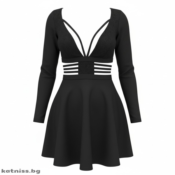 Black dress with long sleeves and cuts