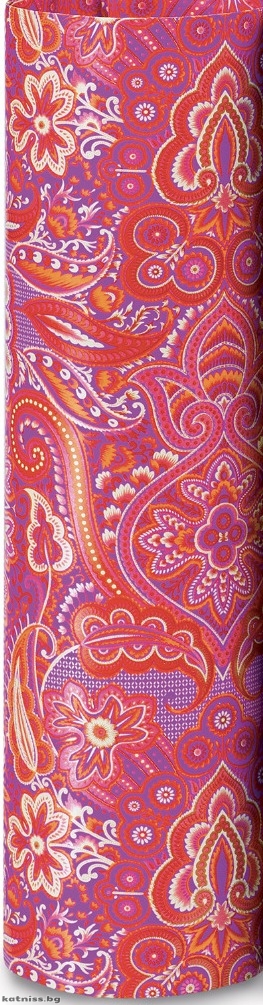 Packing paper with red and purple paisley ornaments