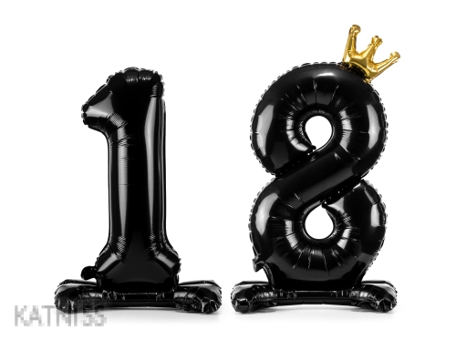 Фолиеви балони - цифри "18" 84 см - черни / Numbers "18" Black Foil Balloon - 84 cm