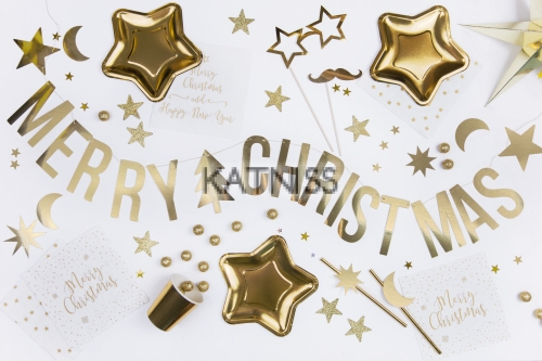 Банер "Merry Christmas" златист - 10.5х150 см / Gold Banner "Merry Christmas" - 10.5x150 cm