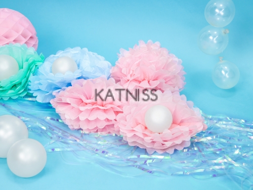 Хартиен помпон - светло розов - 25 см / White Pink Paper Pompom - 25 cm