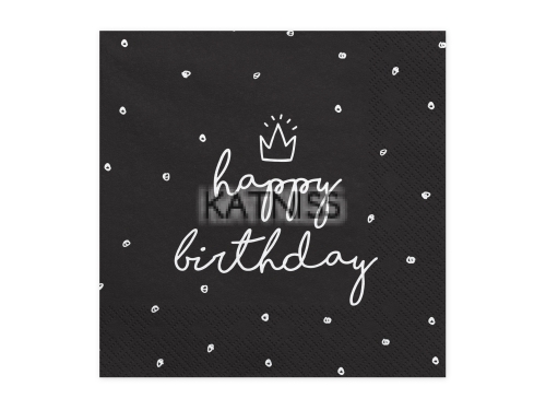 Черни салфетки "Happy Birthday" - 33x33 см  - 20 броя / Black Napkins "Happy Birthday" - 33x33 cm - 20 pieces