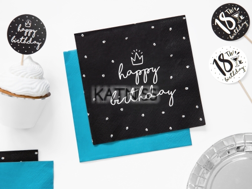 Черни салфетки "Happy Birthday" - 33x33 см  - 20 броя / Black Napkins "Happy Birthday" - 33x33 cm - 20 pieces