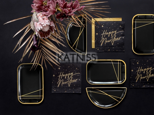 Салфетки "Happy New Year" - черни със златист надпис - 33х33 см - 20 броя / Black Napkins "Happy New Year" With Gold Laber - 33x33 cm - 20 pieces