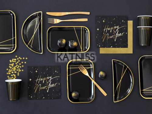 Салфетки "Happy New Year" - черни със златист надпис - 33х33 см - 20 броя / Black Napkins "Happy New Year" With Gold Laber - 33x33 cm - 20 pieces