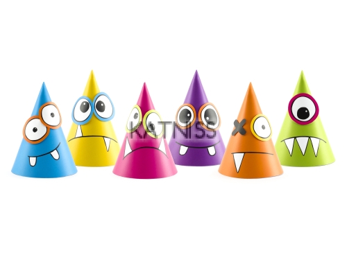 Парти шапки крафт с чудовища - 16 см - 6 броя / Craft Birthday Party Hats With Monsters - 16 cm - 6 pieces