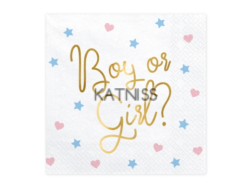 Салфетки "Boy or Girl" - бели с шарени мотиви - 33х33 см - 20 броя / White napkins "Boy or Girl" With Multicoloured Motifs - 33x33 cm - 20 pieces