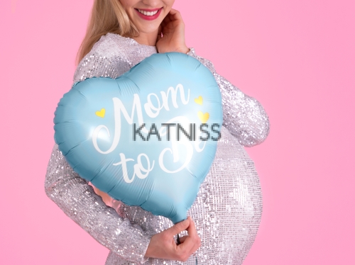 Фолиев балон под формата на сърце "Mom To Be" - син - 35 см / Blue Heart Foil Balloon "Mom To Be" - 35 cm