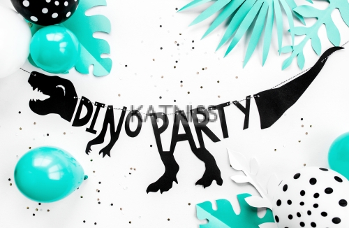 Банер с динозавър "Dino Party" - 20x90 см / Banner With Dinosaur "Dino Party" - 20x90 cm