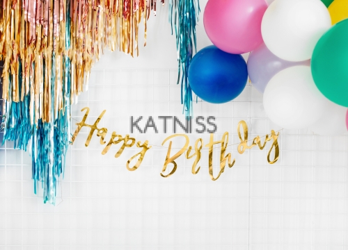 Банер "Happy Birthday" - златист - 16.5х62 см / Gold Banner "Happy Birthday" - 16.5x62 cm